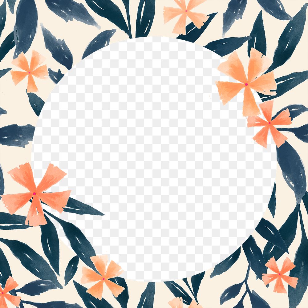 Round flower png border frame, transparent background