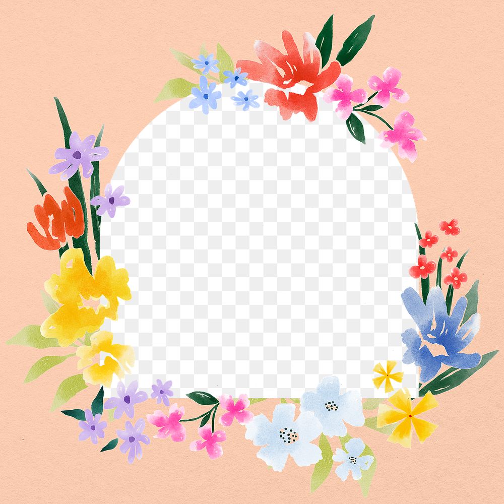 Round flower png border frame, transparent background