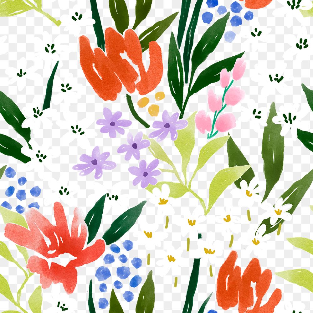 Colorful flower png seamless pattern, floral transparent background