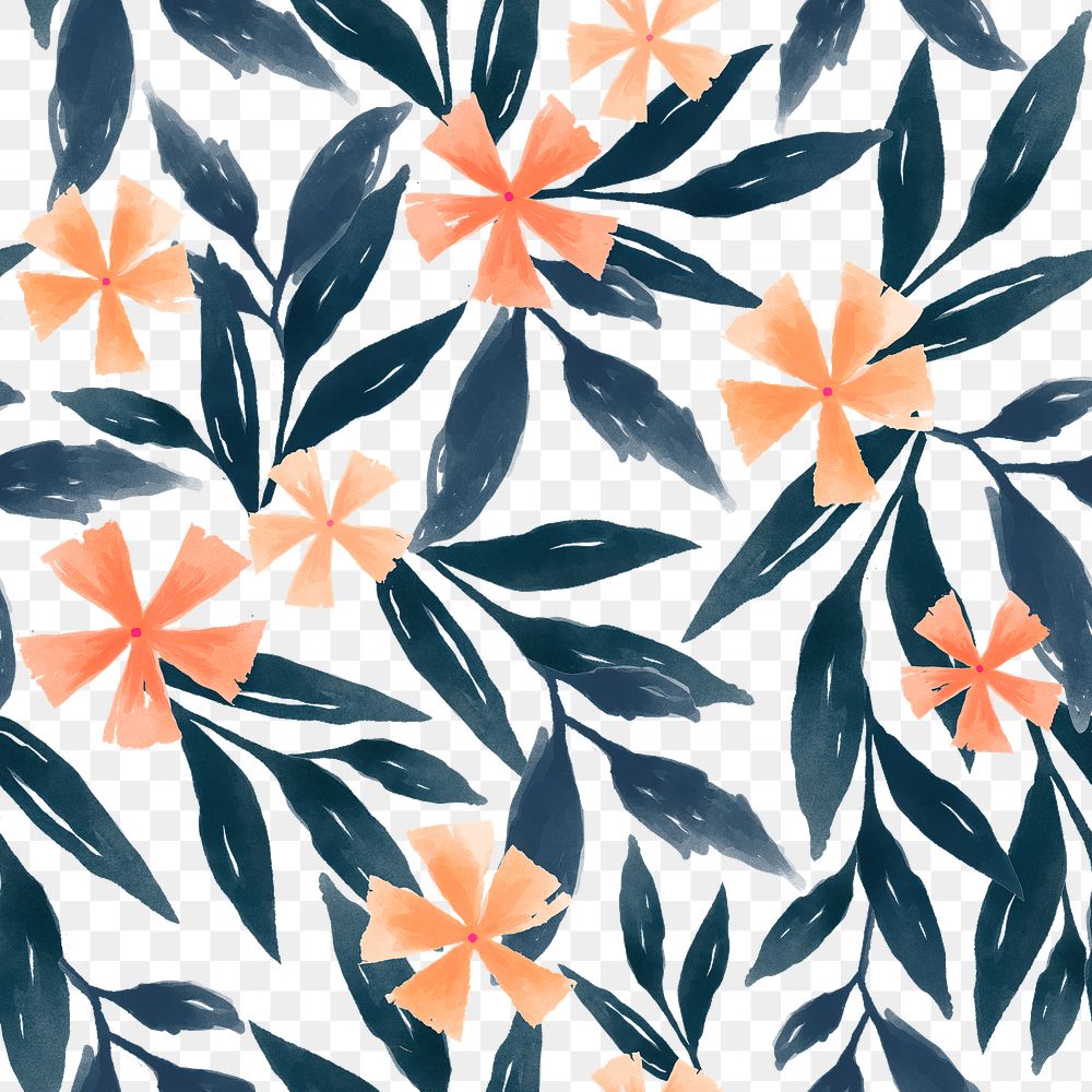 Tropical png seamless pattern, floral watercolor transparent background