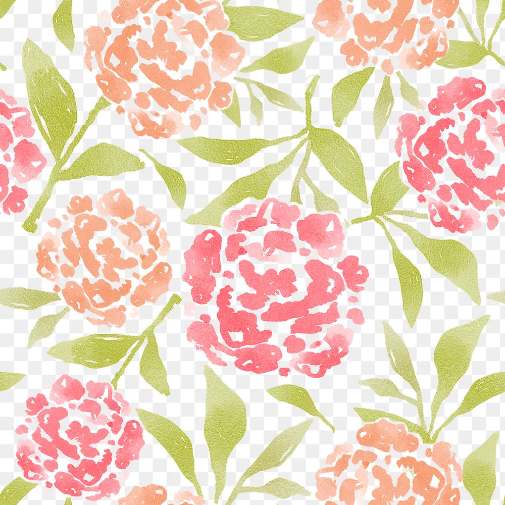 Rose bus png seamless pattern, floral watercolor transparent background