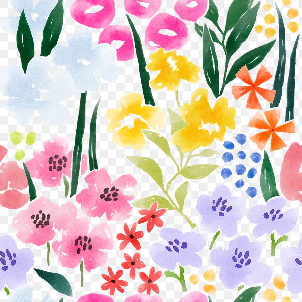 Colorful flower png seamless pattern, floral transparent background