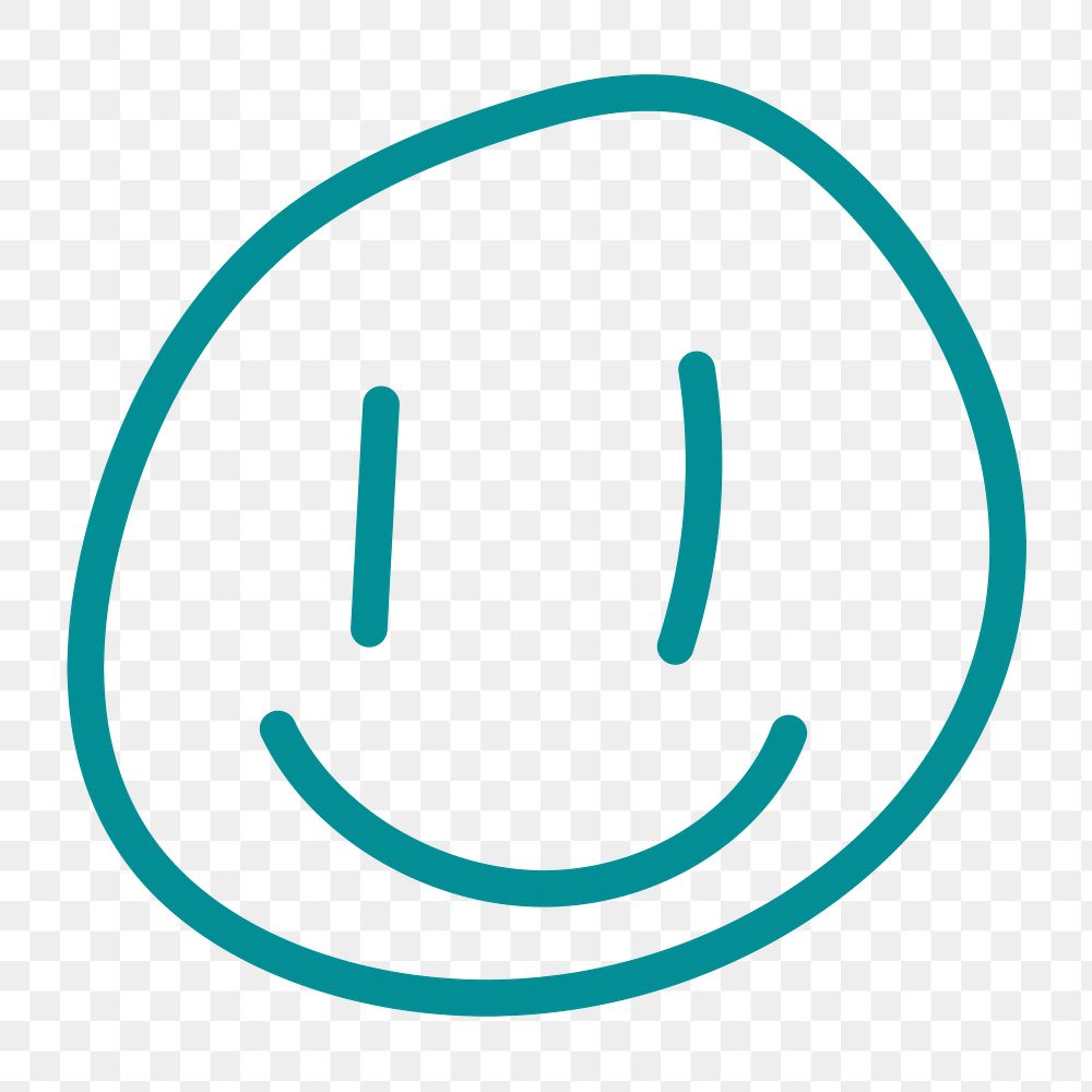 Smiling face png sticker, green doodle on transparent background