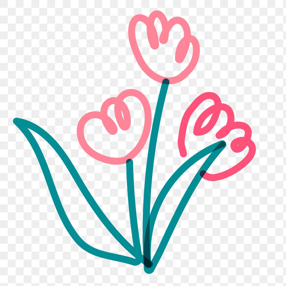 Tulip flower png doodle clipart, pink cute design on transparent background