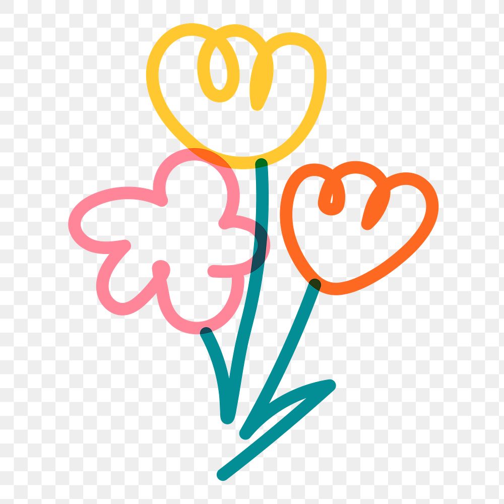 Flower bouquet  png sticker, colorful doodle collage element on transparent background