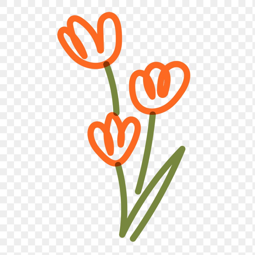 Tulip flower png doodle clipart, orange cute design on transparent background