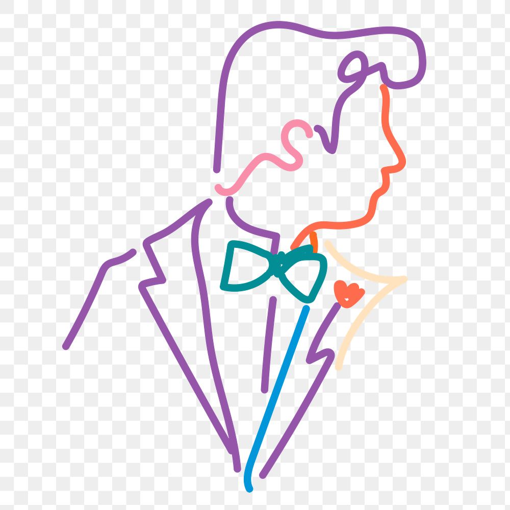 Man wearing suit png line portrait, gay marriage campaign on transparent background