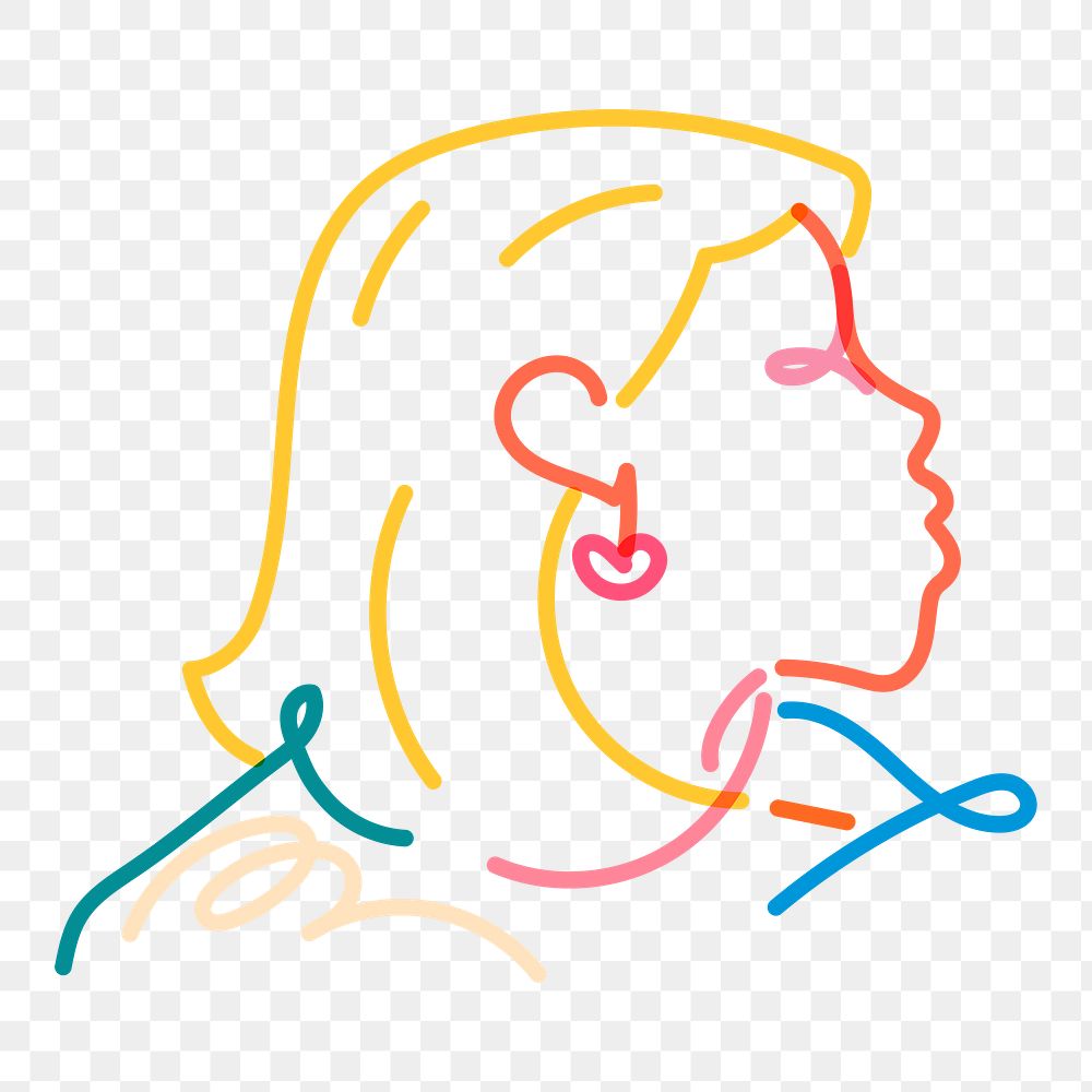Colorful woman png line portrait, LGBTQ equality campaign on transparent background