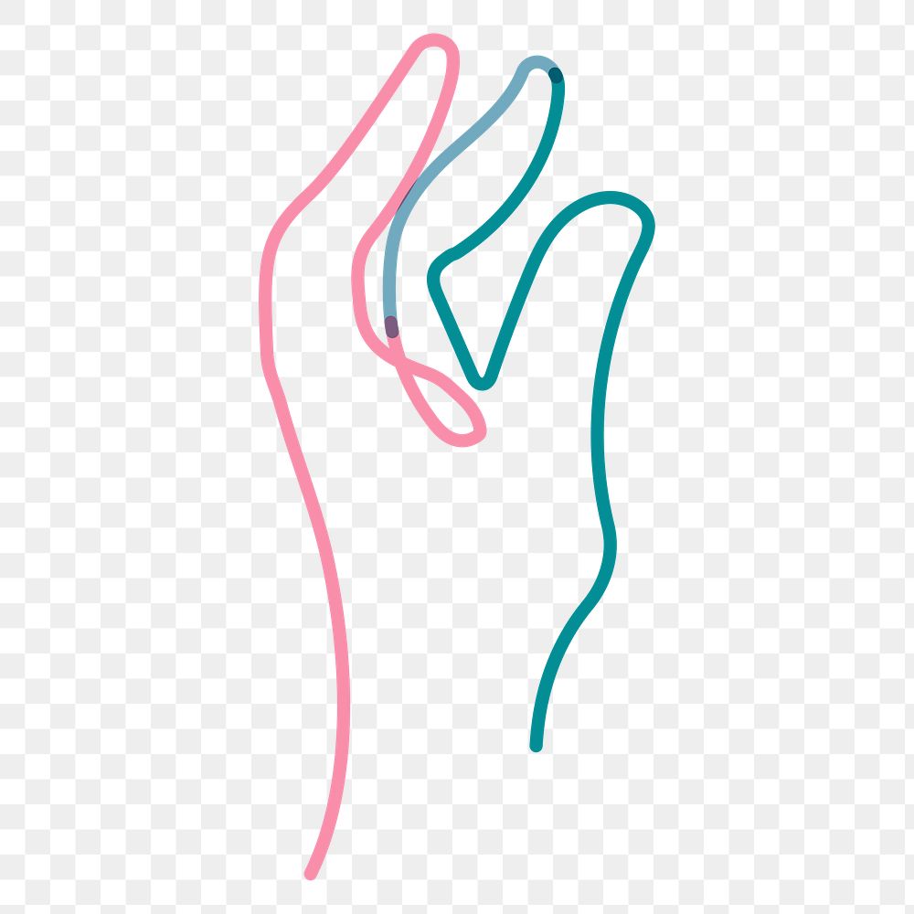 Aesthetic hand gesture png clipart, line art illustration on transparent background