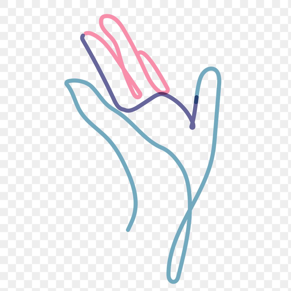 Aesthetic hand gesture png clipart, line art illustration on transparent background