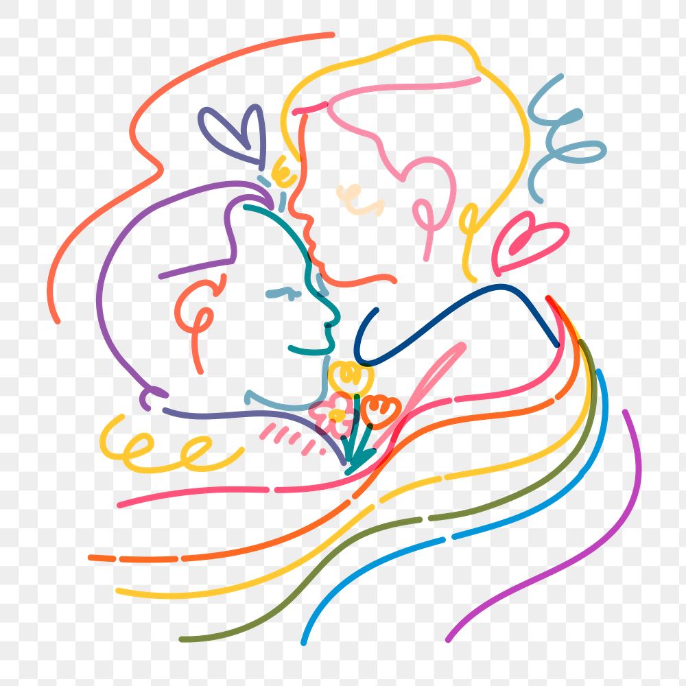 LGBTQ couple kissing png clipart, gay marriage illustration on transparent background