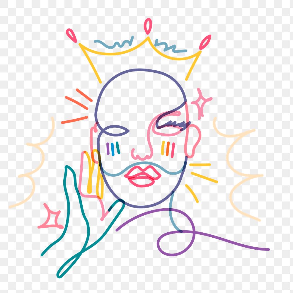 Drag queen png sticker, LGBTQ line art illustration on transparent background