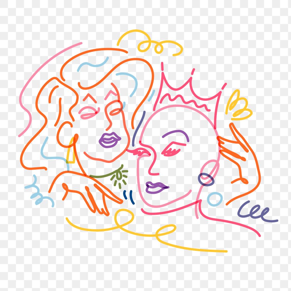 Drag queens png sticker, LGBTQ line art illustration on transparent background