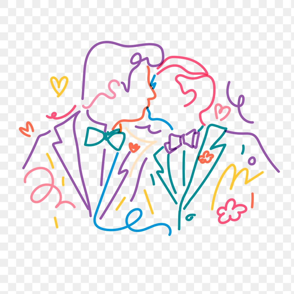 Gay couple kissing  png clipart, same-sex marriage illustration on transparent background