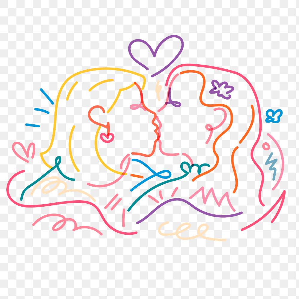 Lesbian couple png kissing clipart, gay marriage illustration on transparent background