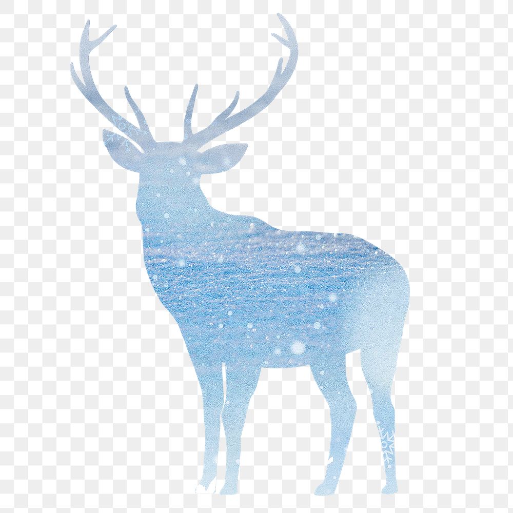 Blue stag png silhouette sticker, aesthetic animal graphic on transparent background