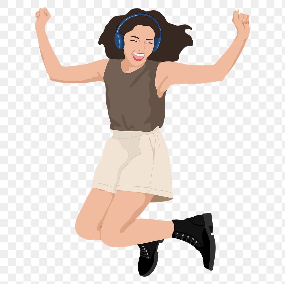 Happy woman jumping png sticker illustration, transparent background