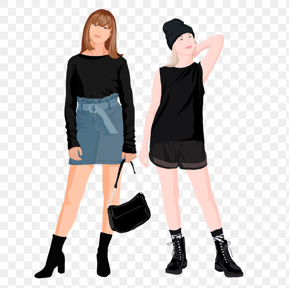 Two young women png sticker illustration, transparent background