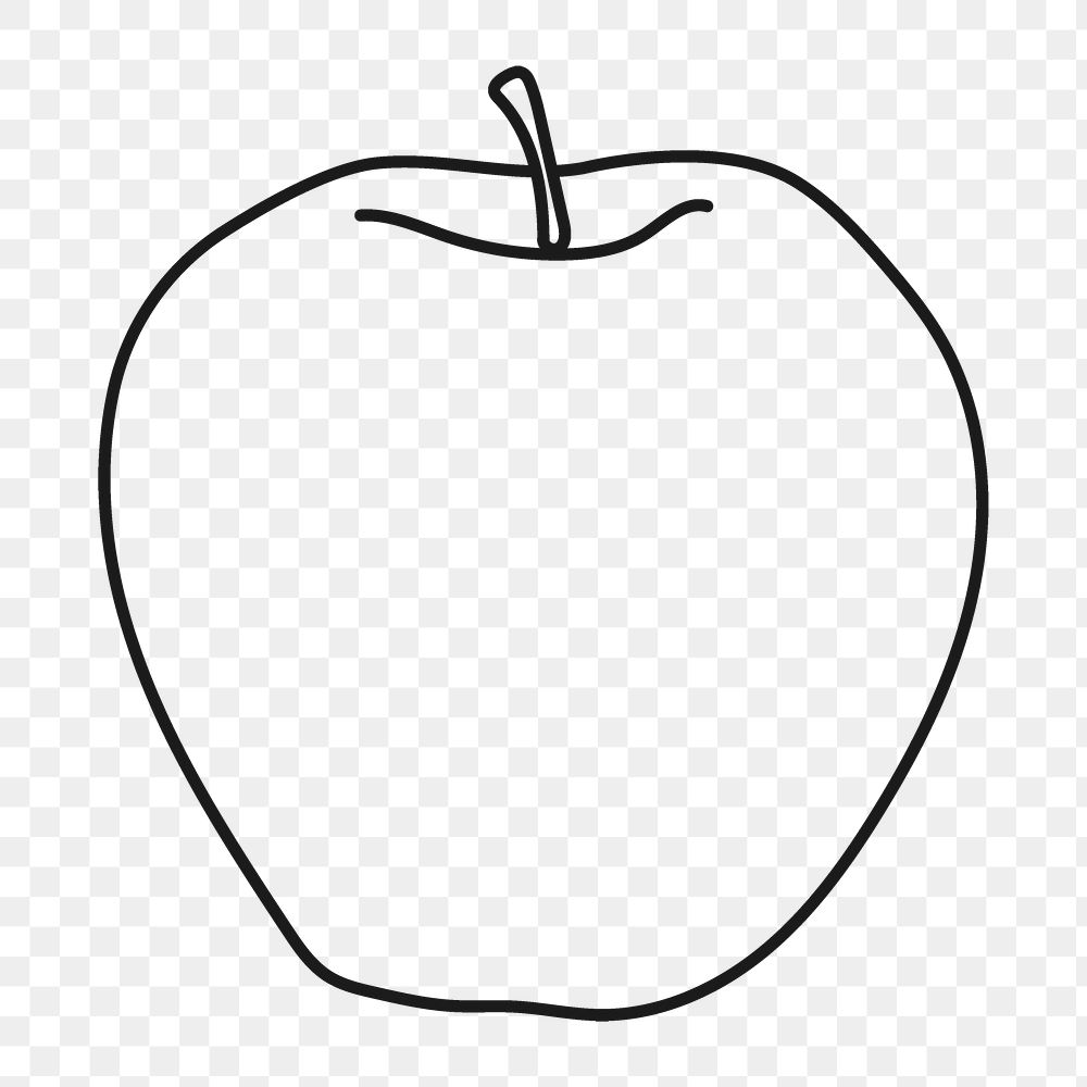 Apple png sticker, fruit doodle line art on transparent background