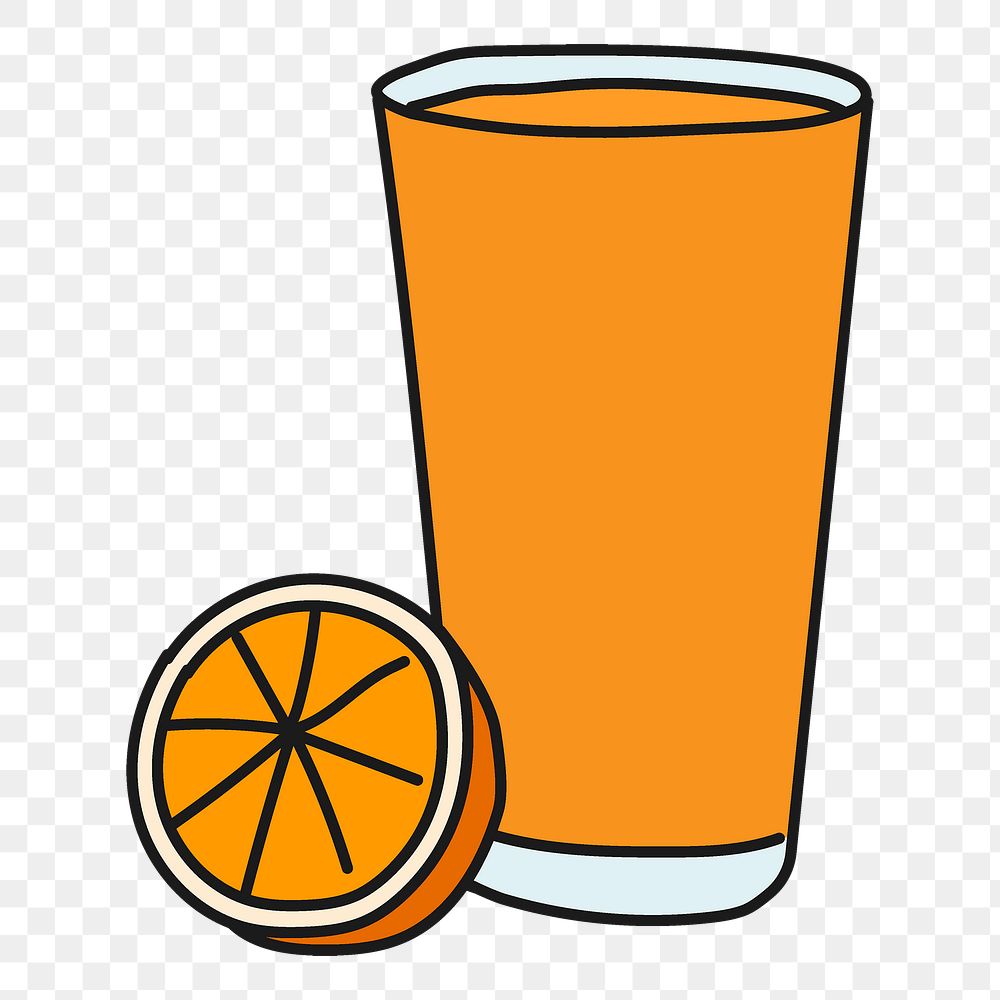 Orange juice png sticker, healthy drink doodle on transparent background