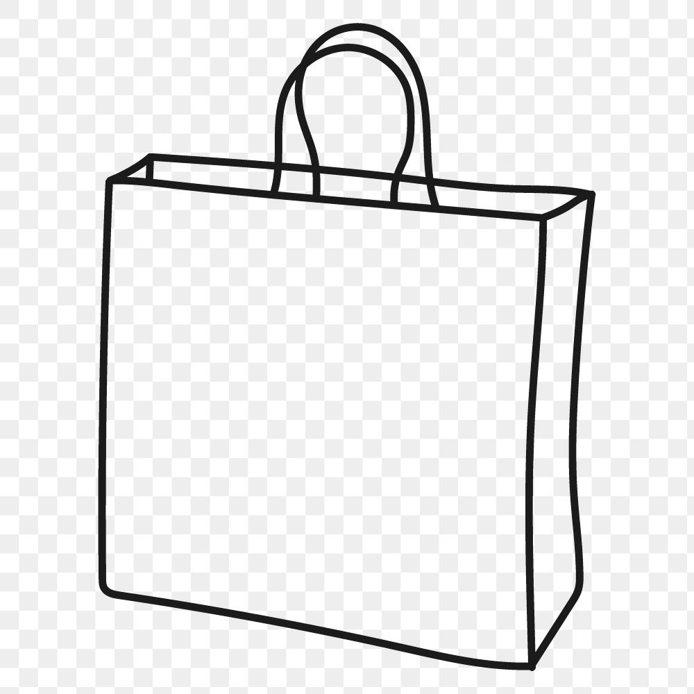 Shopping bag png sticker, object doodle line art on transparent background