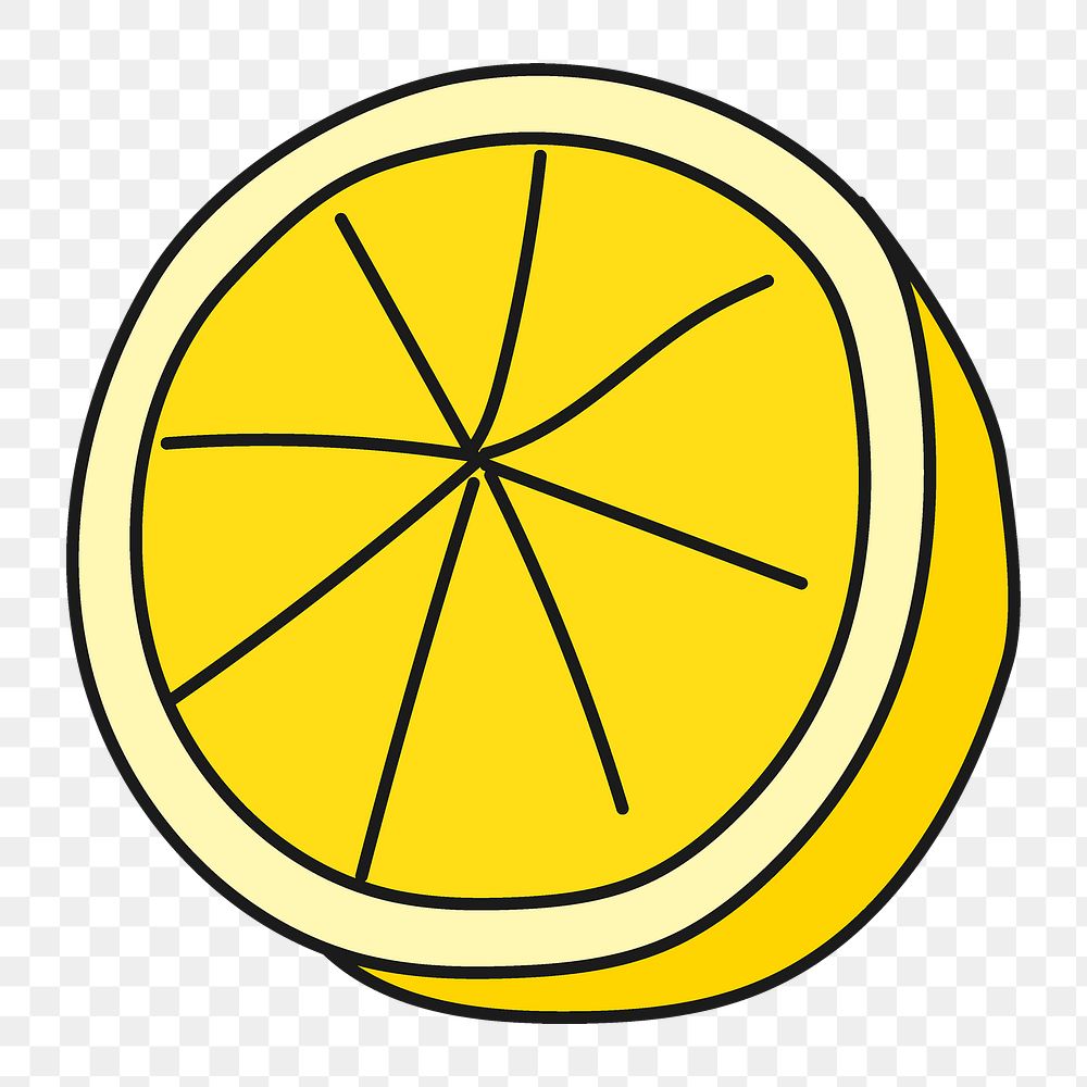 Lemon slice png sticker, fruit doodle on transparent background
