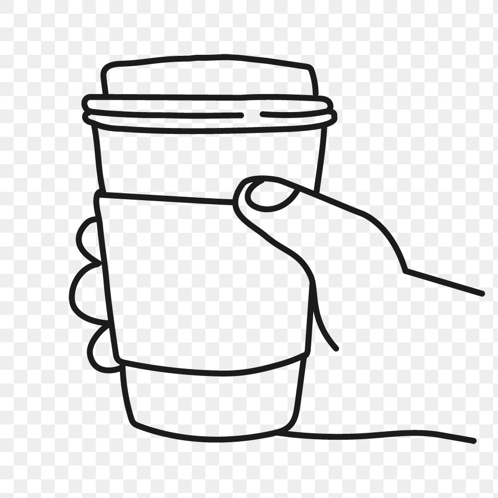 Coffee cup png sticker, beverage line art drawing on transparent background
