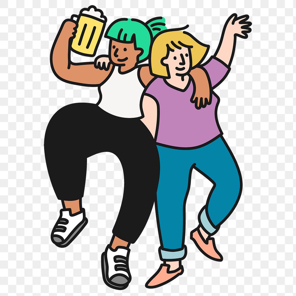 Friends partying png sticker, celebration character doodle on transparent background