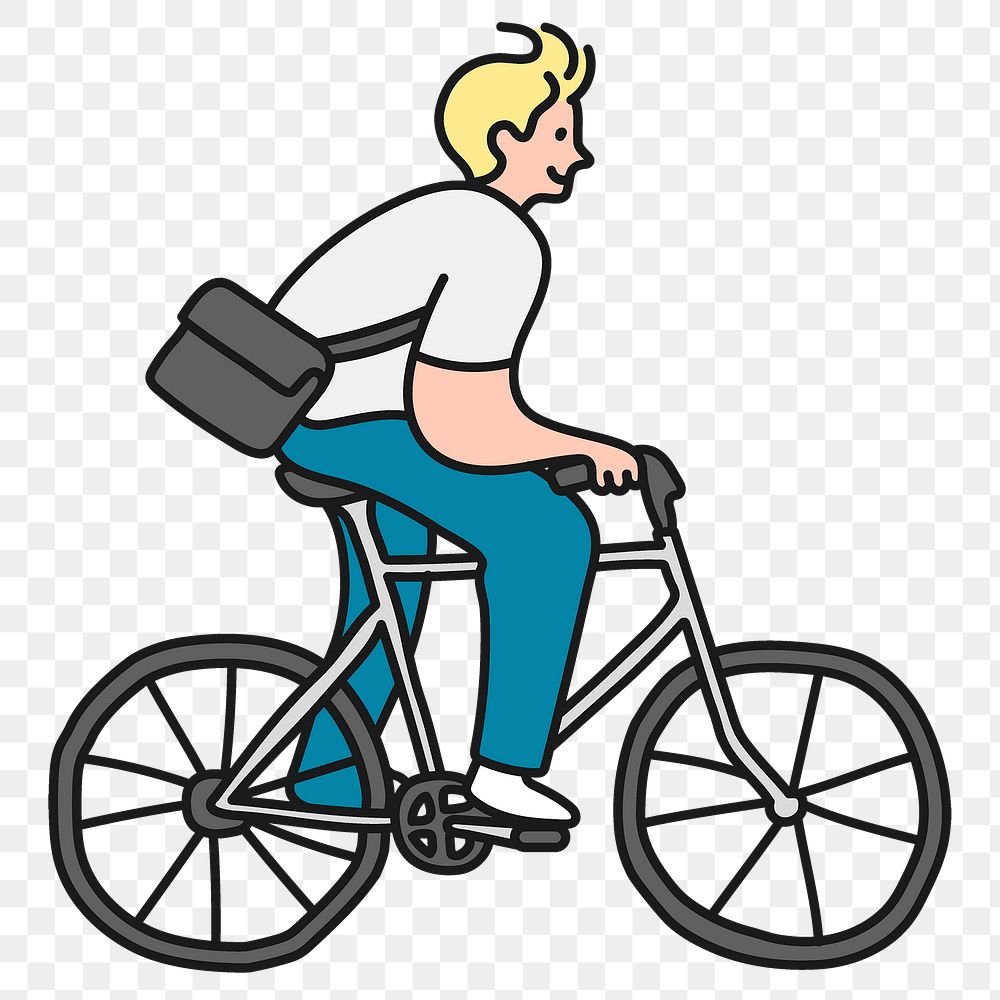 Png man riding bike sticker, sustainable lifestyle cartoon character doodle on transparent background