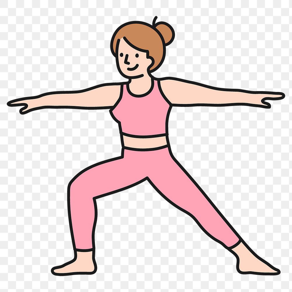 Yoga girl png sticker, healthy lifestyle cartoon character doodle on transparent background