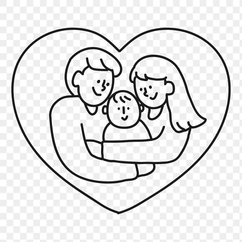 Family heart png sticker, parents and baby, transparent background
