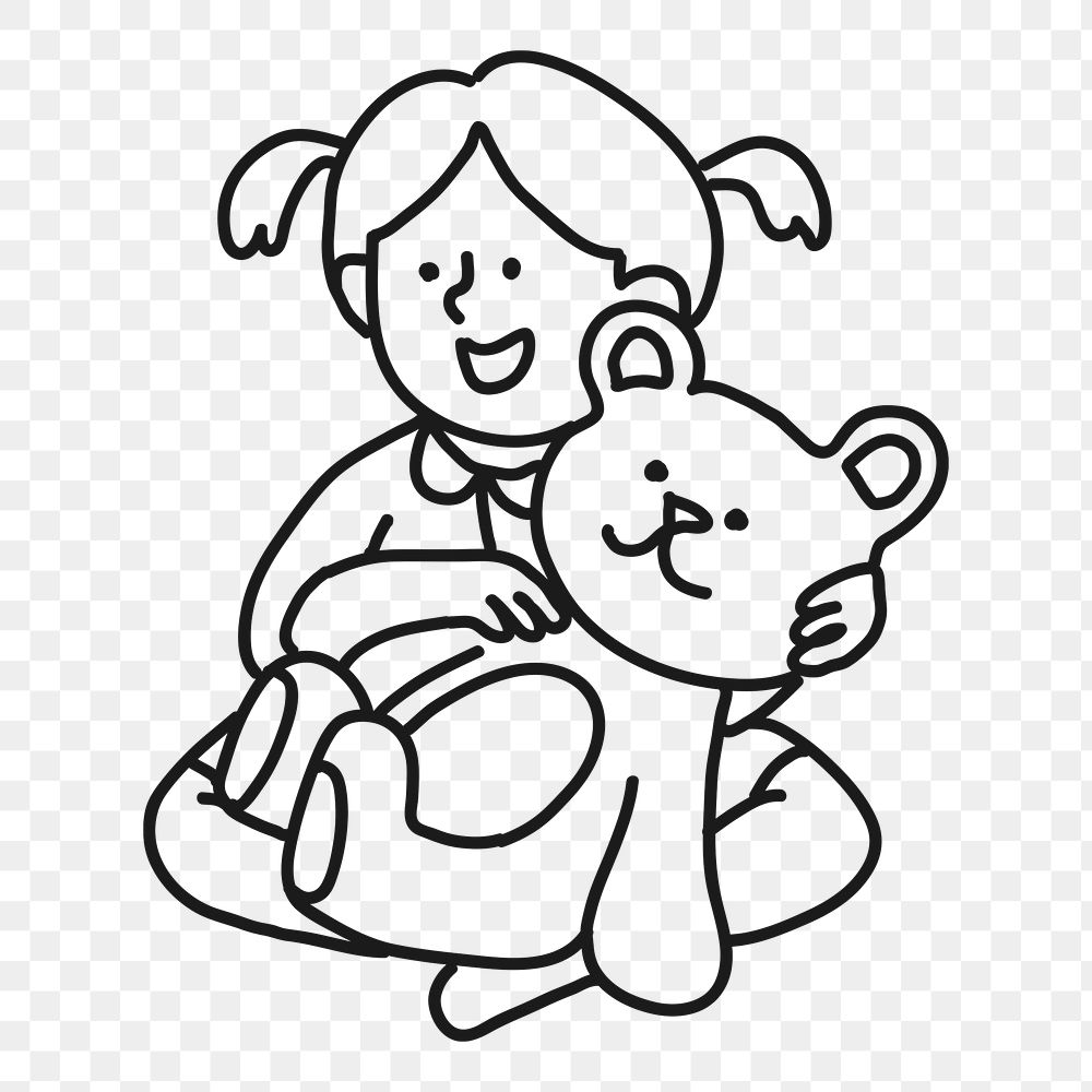 Png girl & teddy bear sticker, kid, transparent background