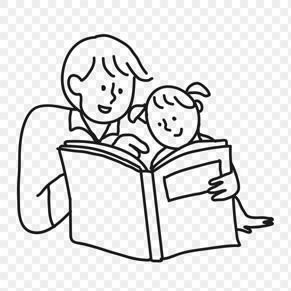 Reading png sticker, father & daughter, transparent background