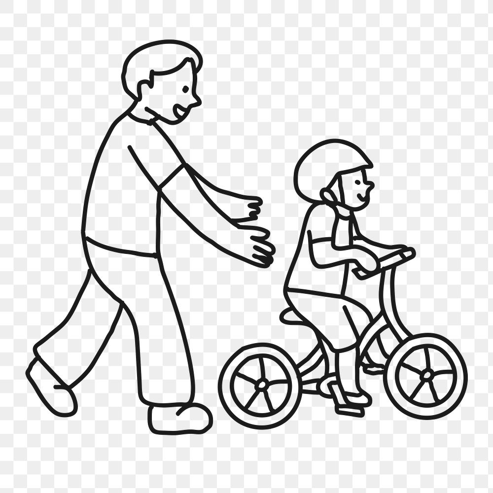 Family png sticker, father and son cycling, transparent background
