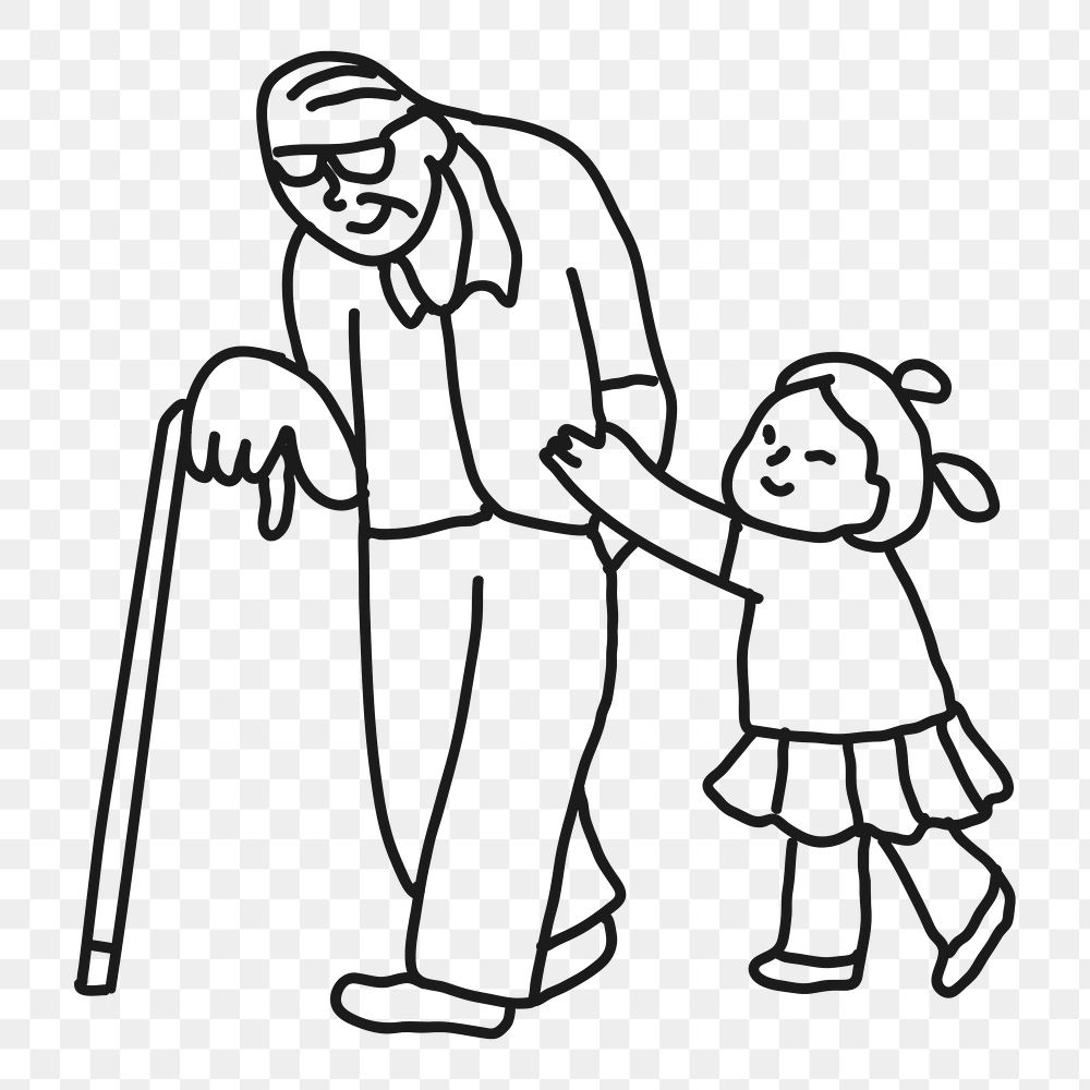 Grandfather & granddaughter png sticker, family transparent background