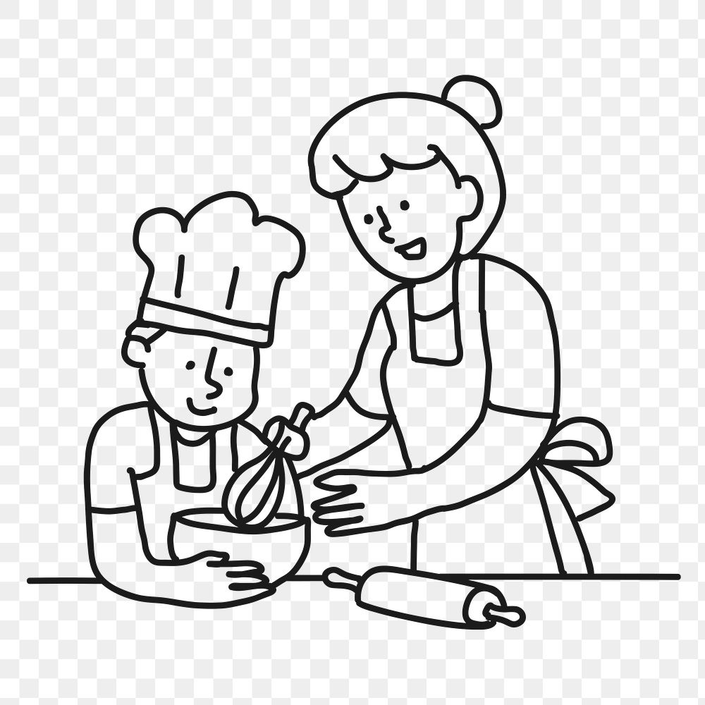 Cooking png sticker, mother & son, transparent background