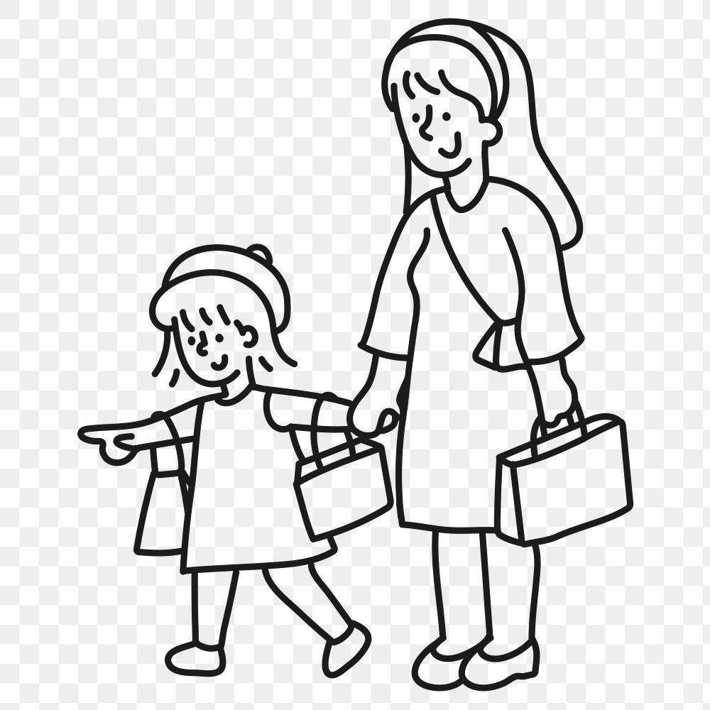 Shopping png sticker, mother & daughter, transparent background