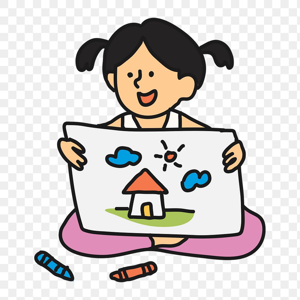 Drawing girl png sticker, kid transparent background