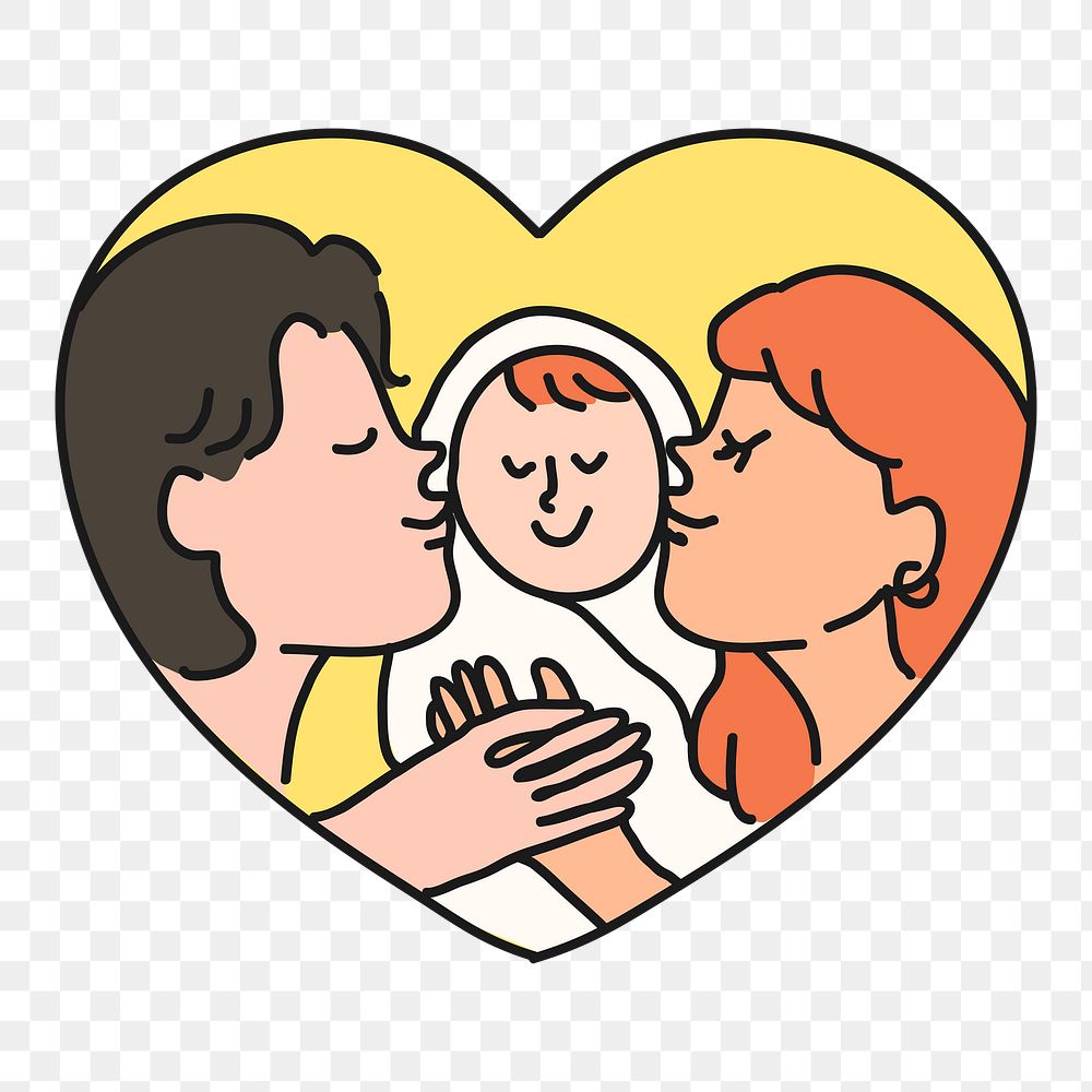 Family kissing baby png sticker, loving and caring transparent background