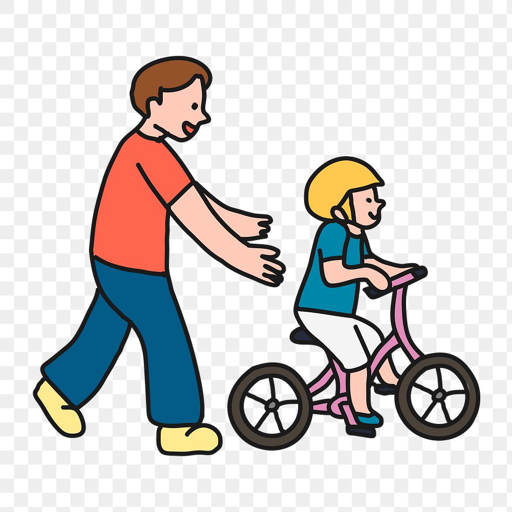 Family activity png sticker, father and son cycling transparent background