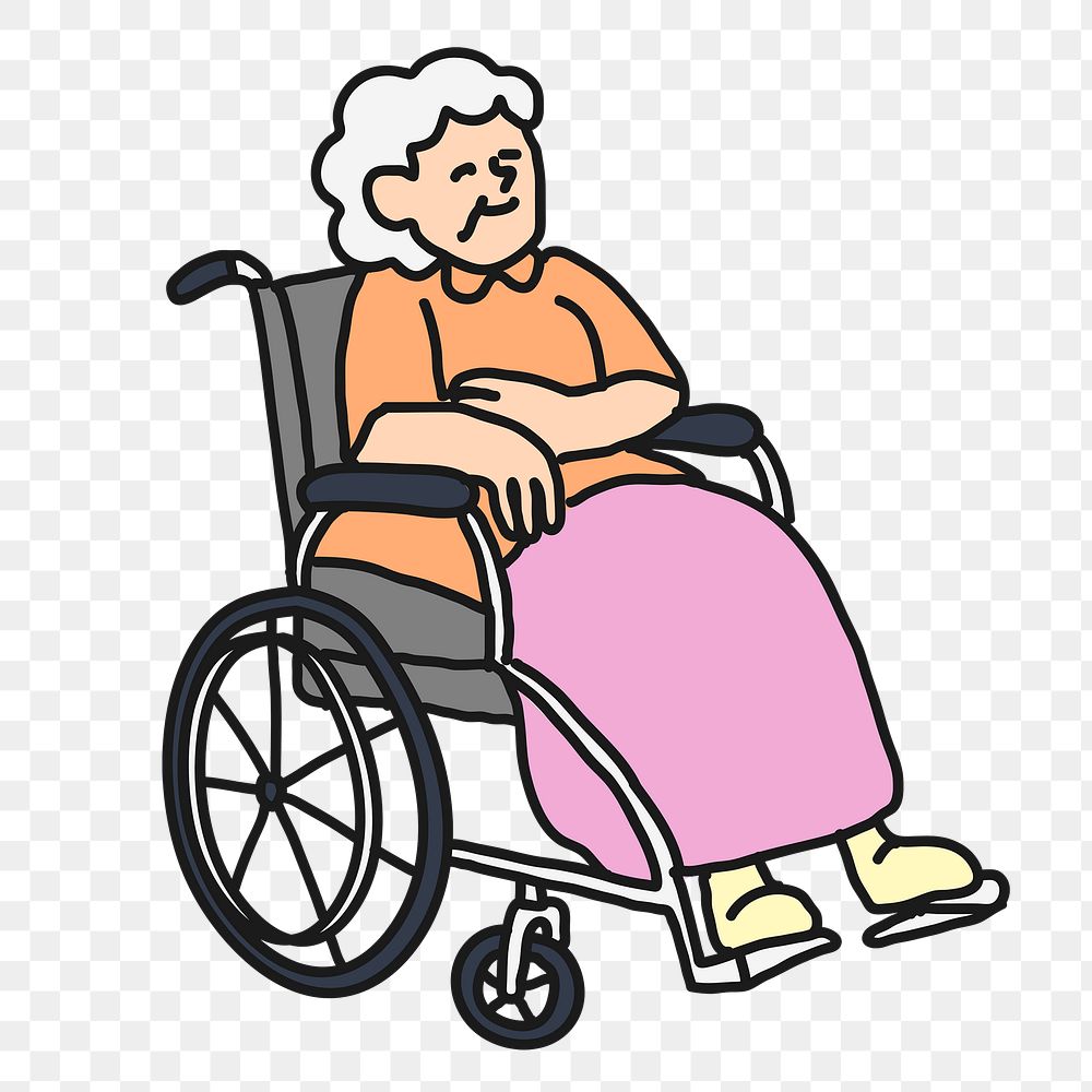 Grandmother png sticker, wheelchair transparent background