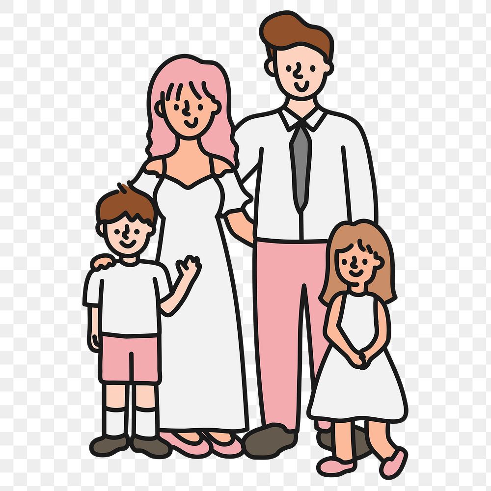 Nuclear family png sticker, parents and children transparent background