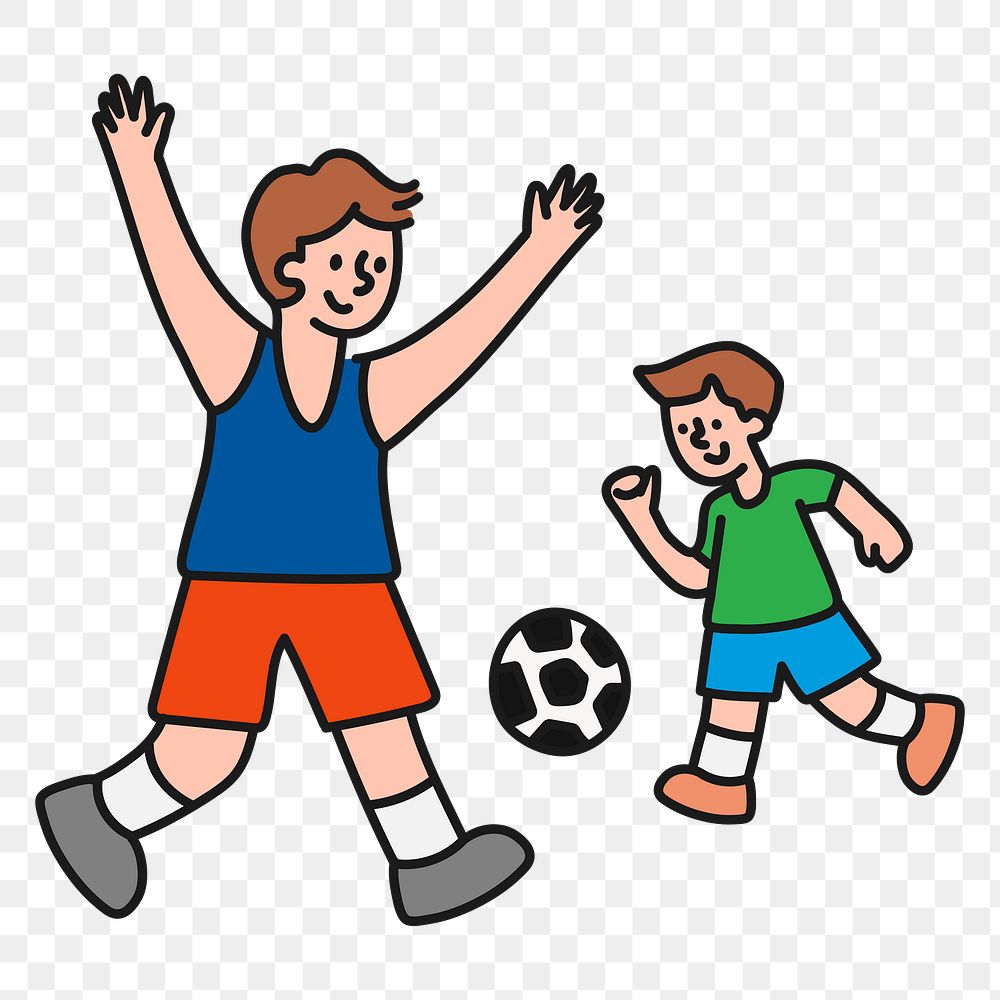 Playing football png sticker, brothers, transparent background