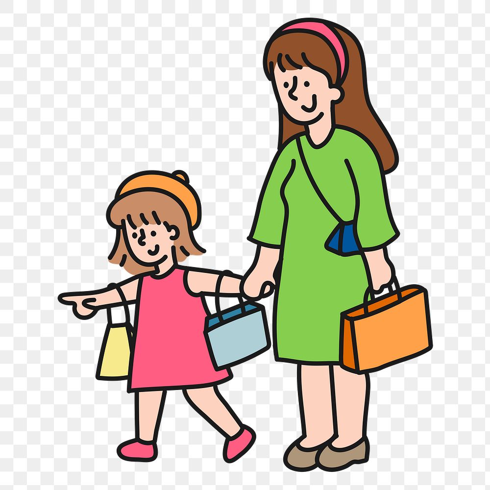 Shopping png sticker, mother & daughter transparent background