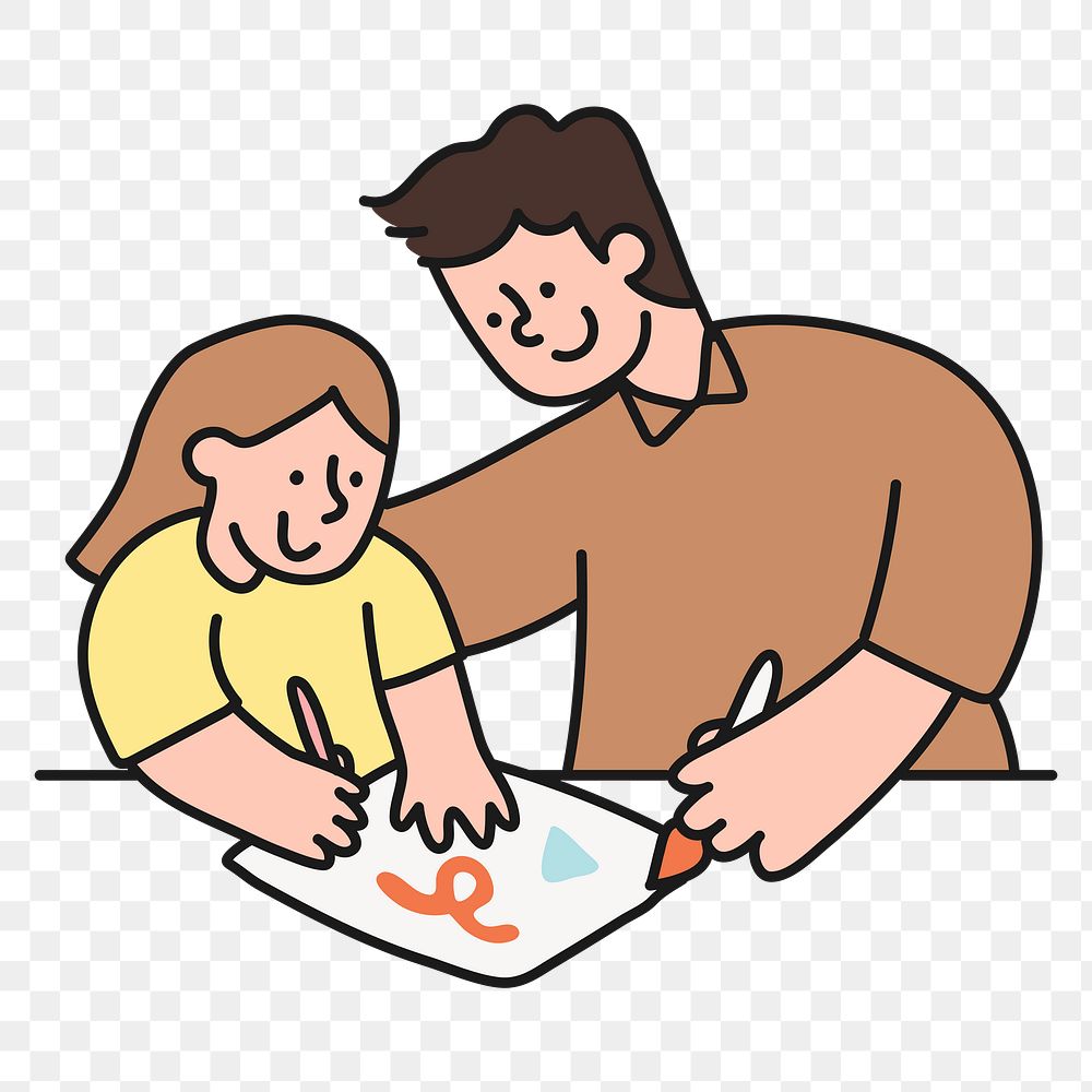 Father & daughter png sticker, education transparent background