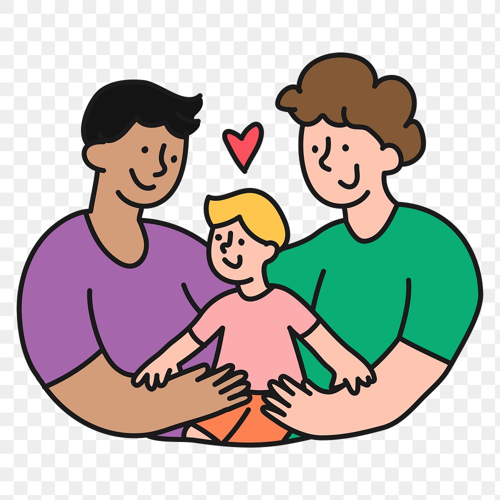LGBTQ family png sticker, gay couple with kid transparent background