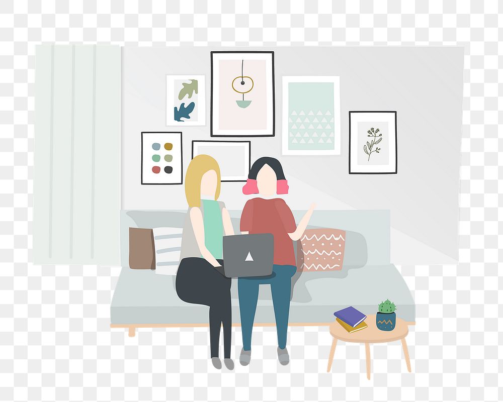 Women png using laptop clipart, working from home, character illustration
