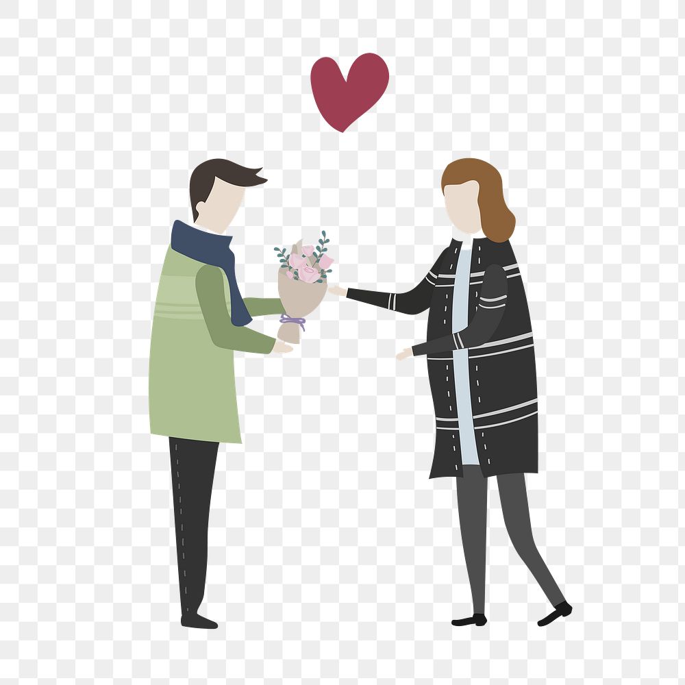 Couple giving flower png clipart, love illustration