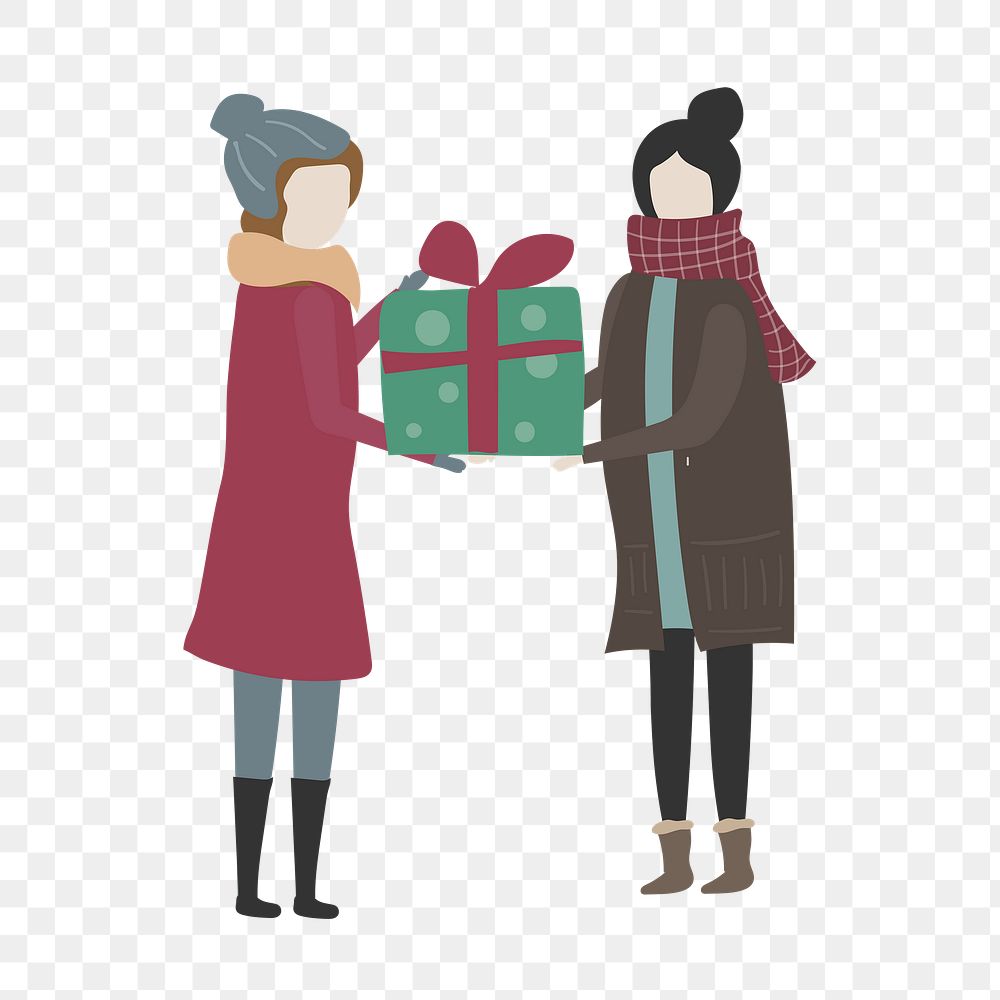 Christmas png gift giving clipart, women illustration