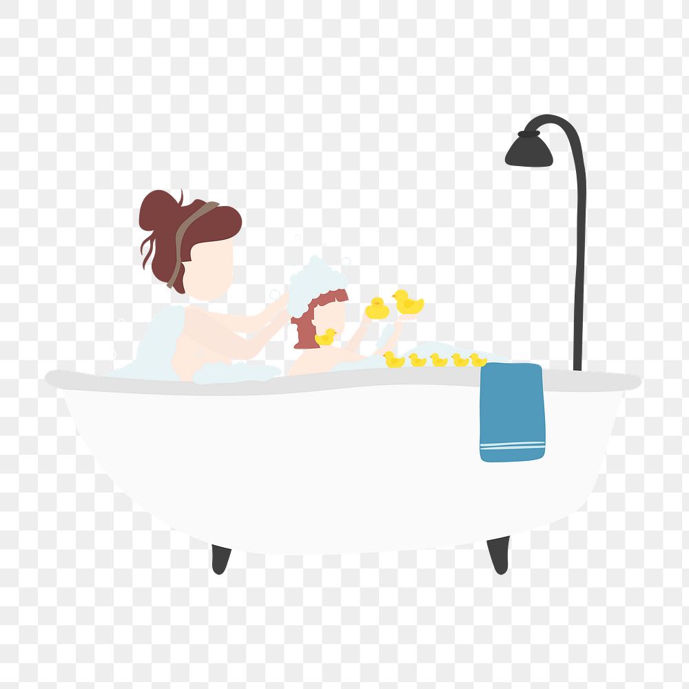 Woman bathing png clipart, daily routine illustration